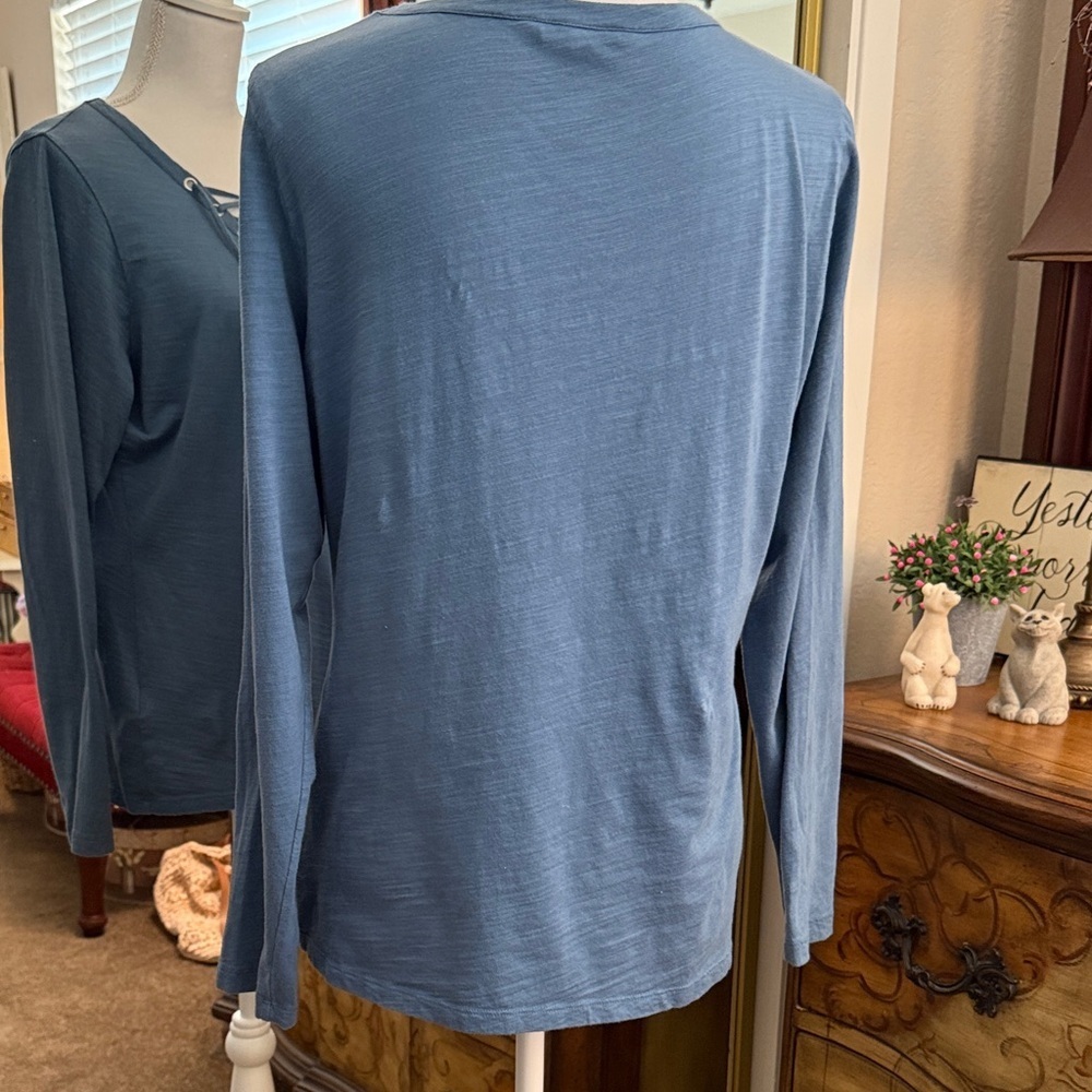 Lauren Ralph Lauren Steel Blue Lace-Up Cotton Top - Picture 5 of 11